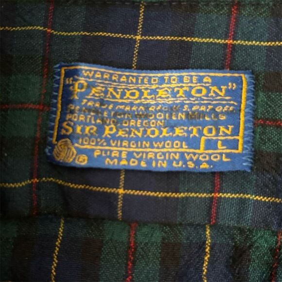 Pendleton Men's XL Vintage 70s Wool Plaid Button-Up Shirt Green - Picture 4 of 4